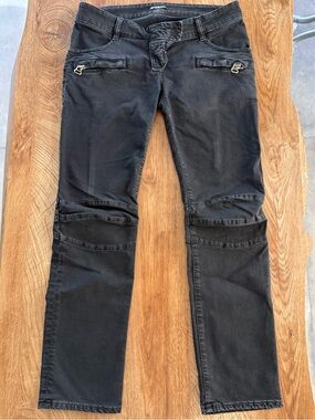 Balmain Paris Black Moto Biker Jeans Size 40